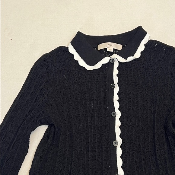 KNIT LOFT BLACK & WHITE CARDIGAN BUTTON UP SWEATER SIZE LARGE - Picture 3 of 16